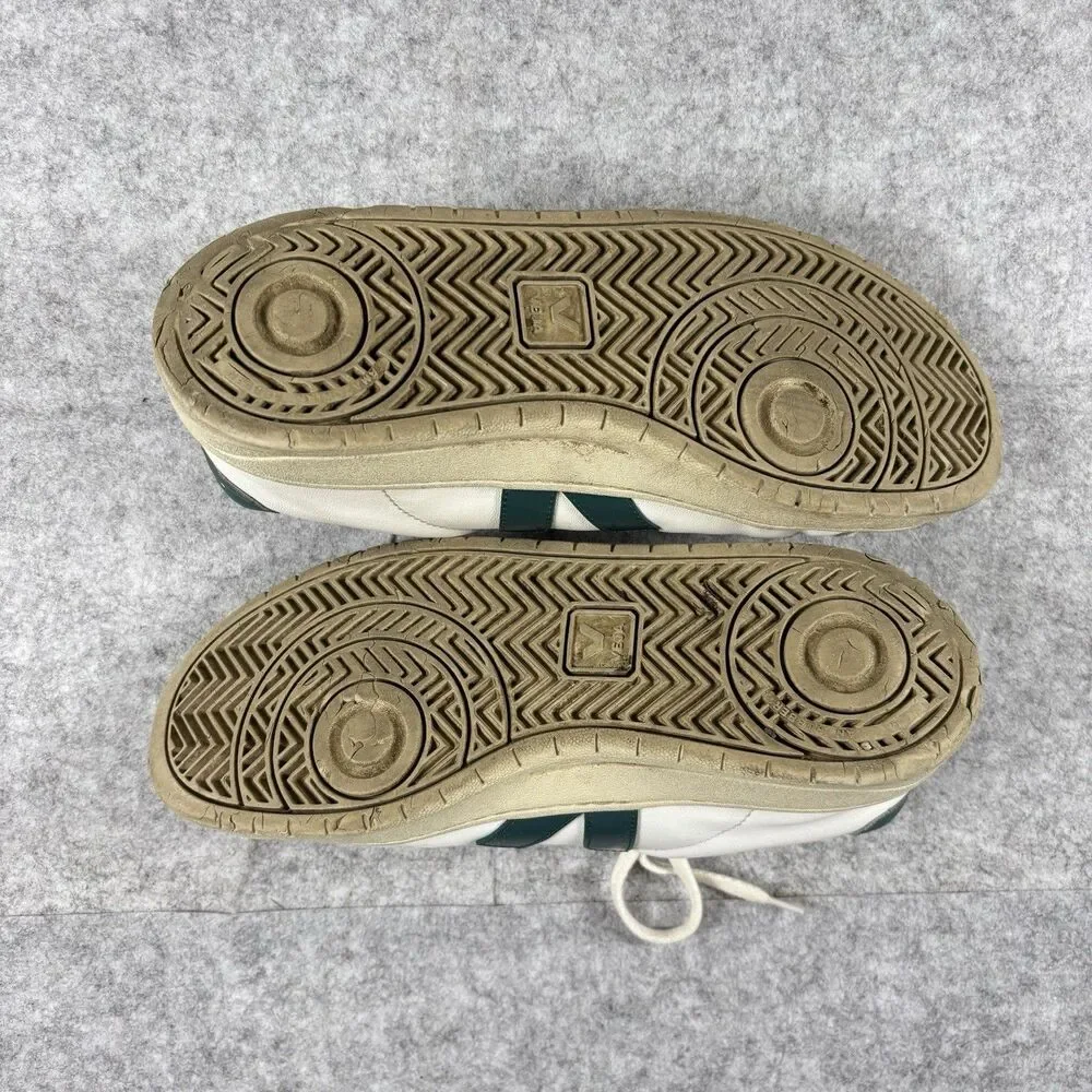 Veja White Green Leather Shoes Sneakers Mens Sz 10 Low Top Casual Lace Up Brazil
